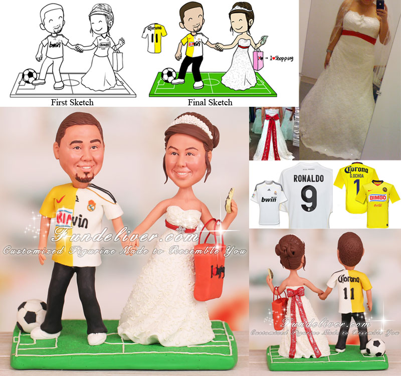 Bride Pulling Groom Away From Soccer to Go Shopping Cake Toppers